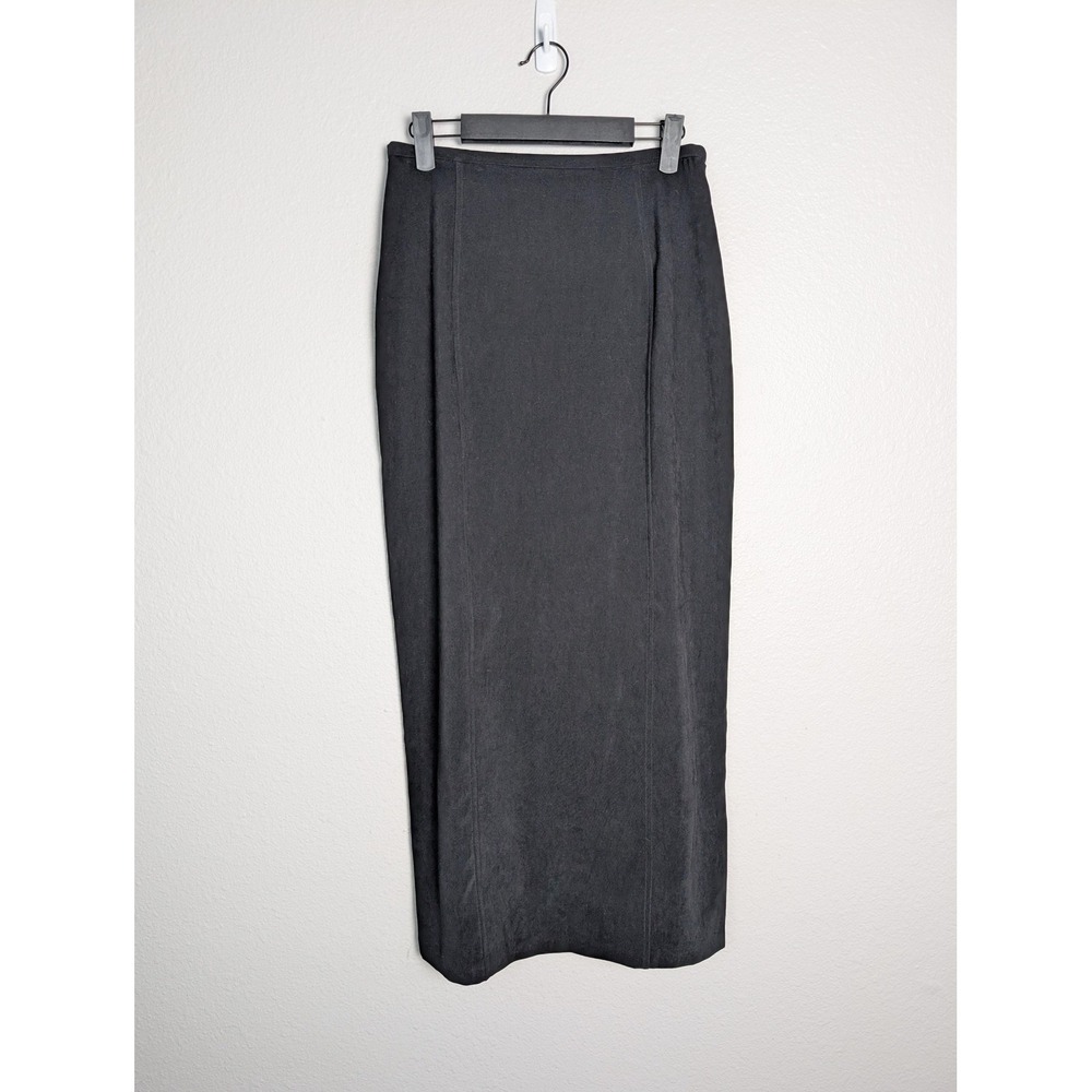 Christopher‎ & Banks Black Faux Suede Maxi Skirt Size 4 Side Zip Pencil Straight